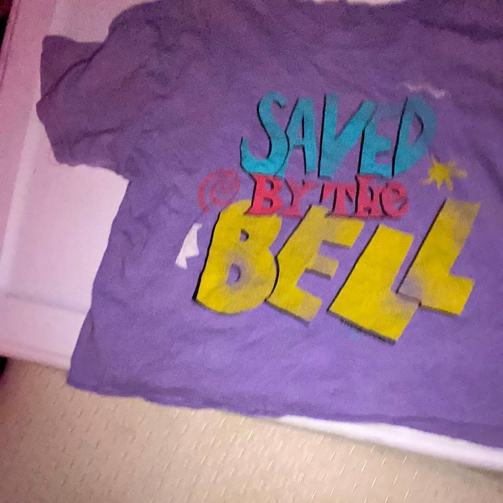 Purple saved by the bell t shirt.